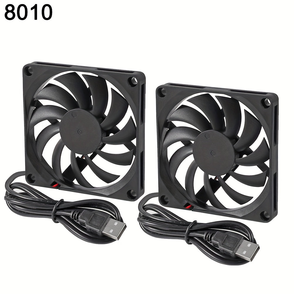 Two 80mm DC 5V USB fans for 3D printers and PC CPU cooling 8010 8015