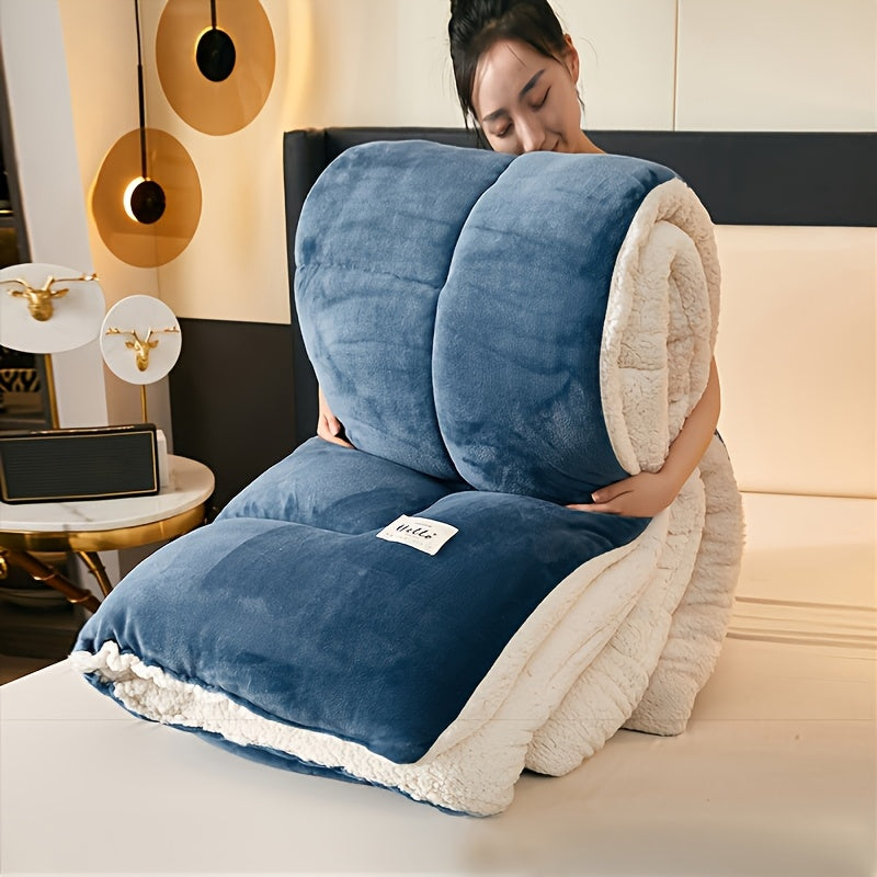 Plaid Quilted Comforter Soft Cozy Milk Velvet Fleece All-Season Bedding