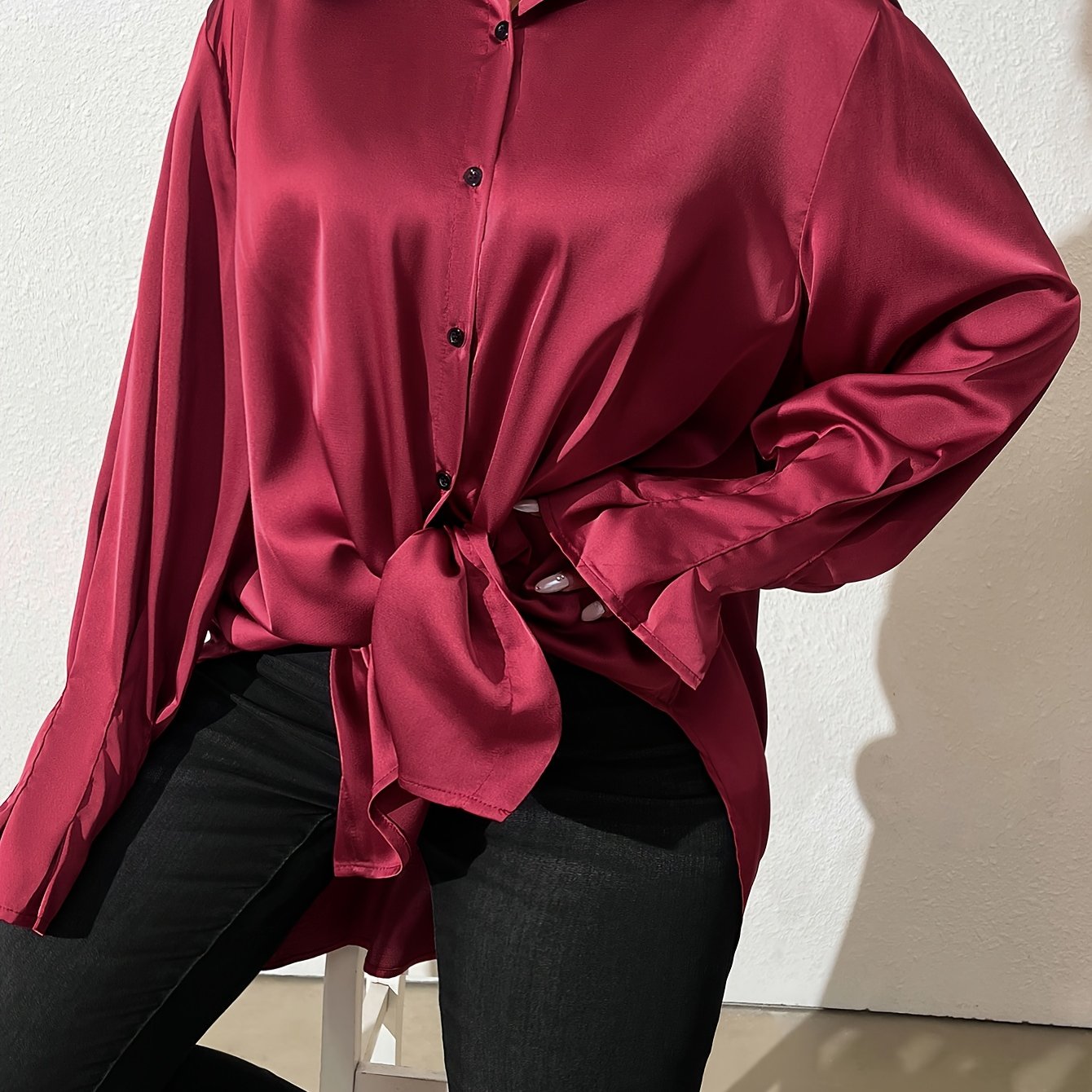 Women Black Long Sleeve Shirt Solid Color Office Blouse Versatile