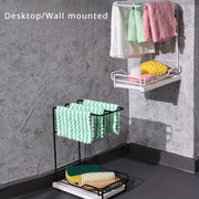 White Wall-Mounted Dishcloth Rack Kitchen Sink Shelf Towel Holder