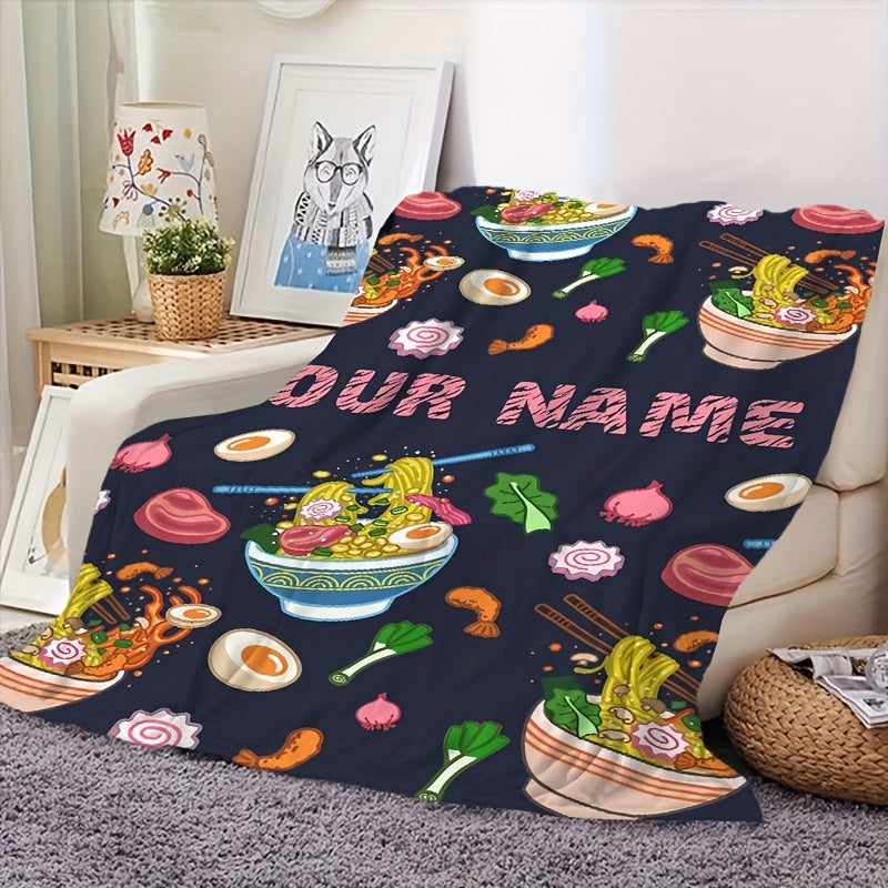 Pink Donut and Ramen Food Blanket Flannel Throw for Girls Bedroom Travel Picnics