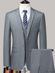 Men's Casual Two-Piece Suit Set with Sealed Pockets Polyester Solid Color Spring Fall Work Regular Fit