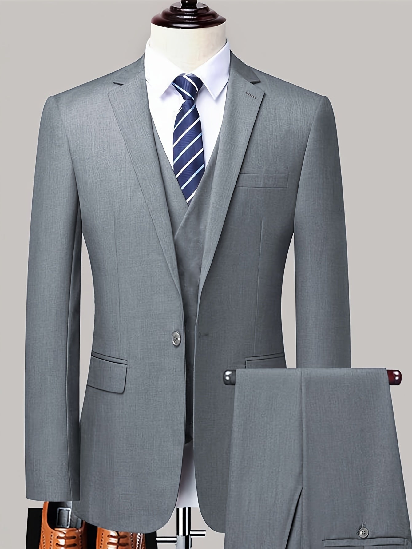Men's Casual Two-Piece Suit Set with Sealed Pockets Polyester Solid Color Spring Fall Work Regular Fit