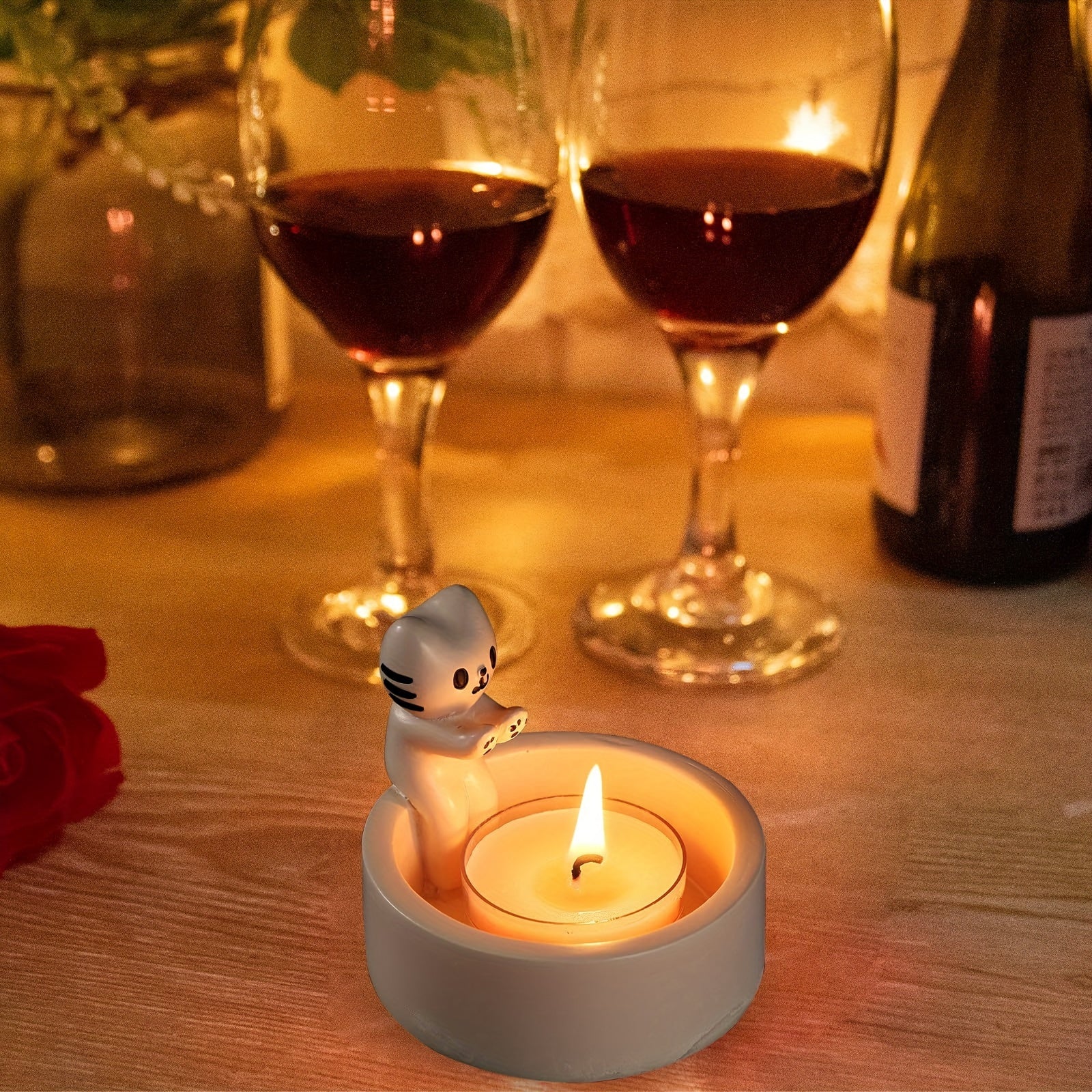 Ceramic Candle Holder with Kitten and Panda Designs for Home Decor and Gifting