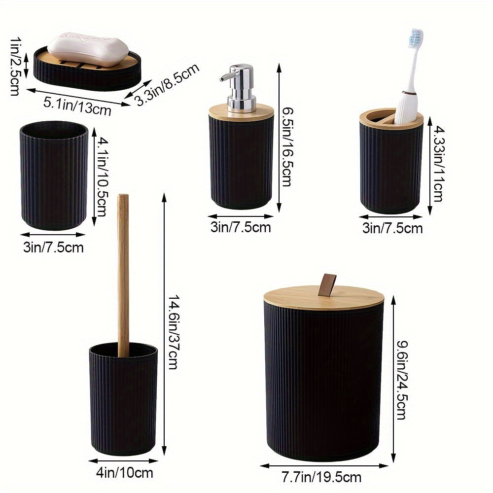 6-Piece Bathroom Accessories Set with Trash Can Toothbrush Holder Soap Dispenser and Toilet Brush