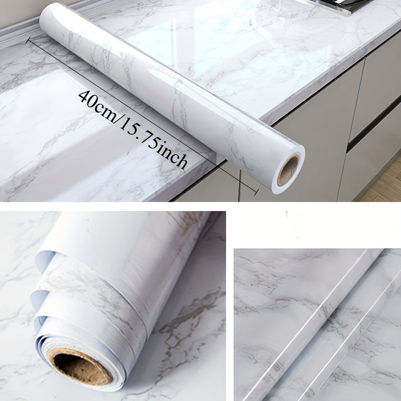 Papel tapiz autoadhesivo de patrón mármol blanco, resistente al agua y a la grasa, para encimeras y cocinas