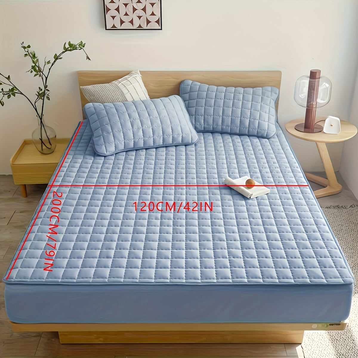 Light Gray Quilted Waterproof Fitted Sheet Breathable Polyester Deep Pockets Easy Care