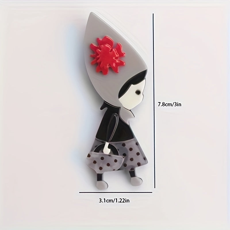 Vintage Style Acrylic Brooch with Cartoon Character Anime-Inspired Fashion Pin for Clothing Decoration