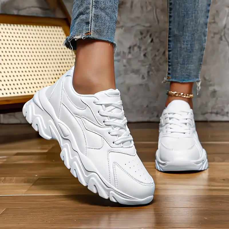 Women's White Chunky Dad Sneakers Spring 2025 Casual Height-Boosting Comfortable Shoes