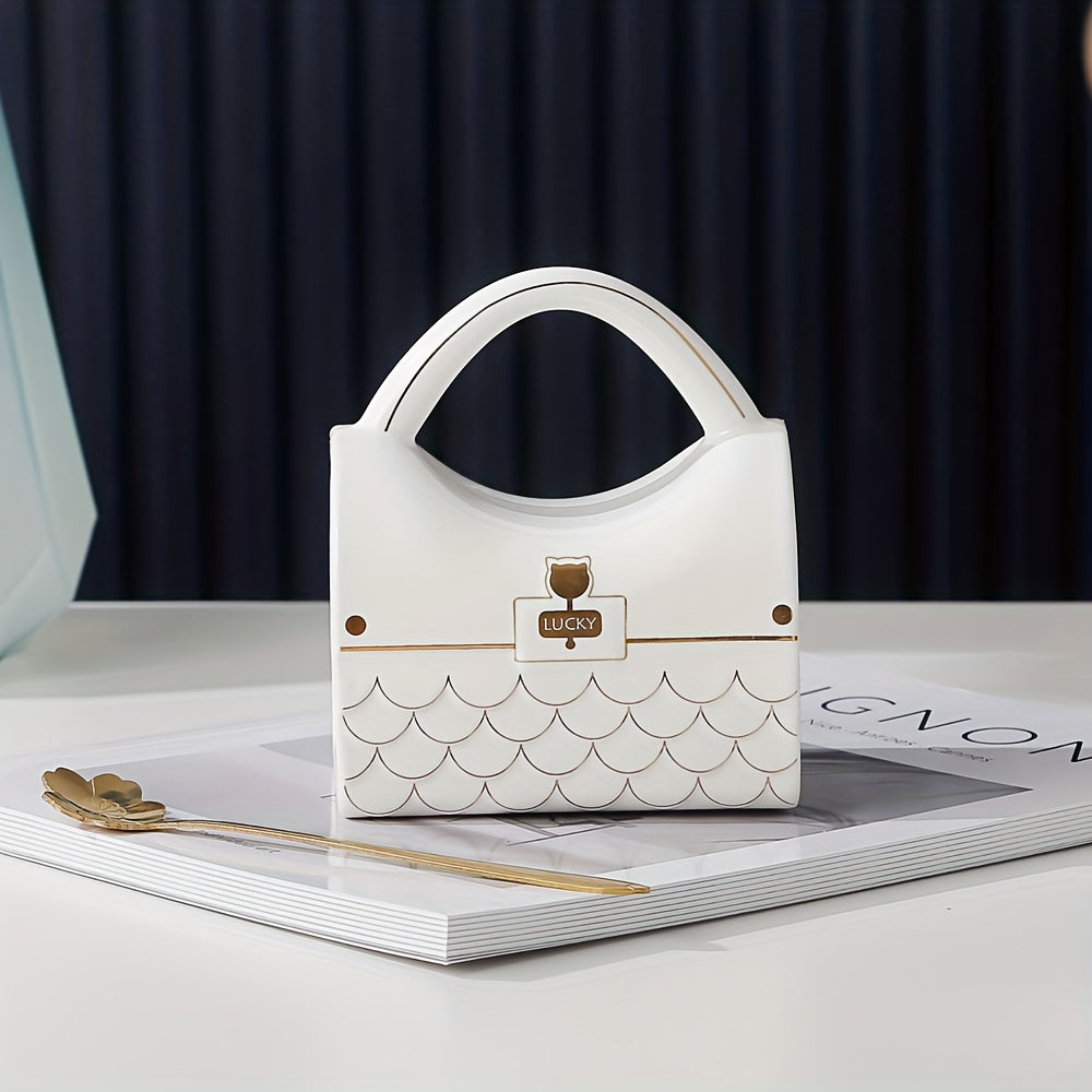 Ceramic Handbag-Shaped Coffee Mug with Spoon for Home and Office Use