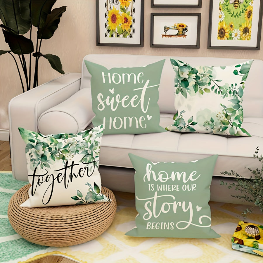 Polyester Throw Pillow Cover with Green and White Leaf Design 45cm x 45cm Machine Washable