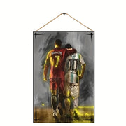 Wooden Wall Plaque Featuring Messi and Ronaldo for Living Room or Study Decor 19.99cm x 13.46cm