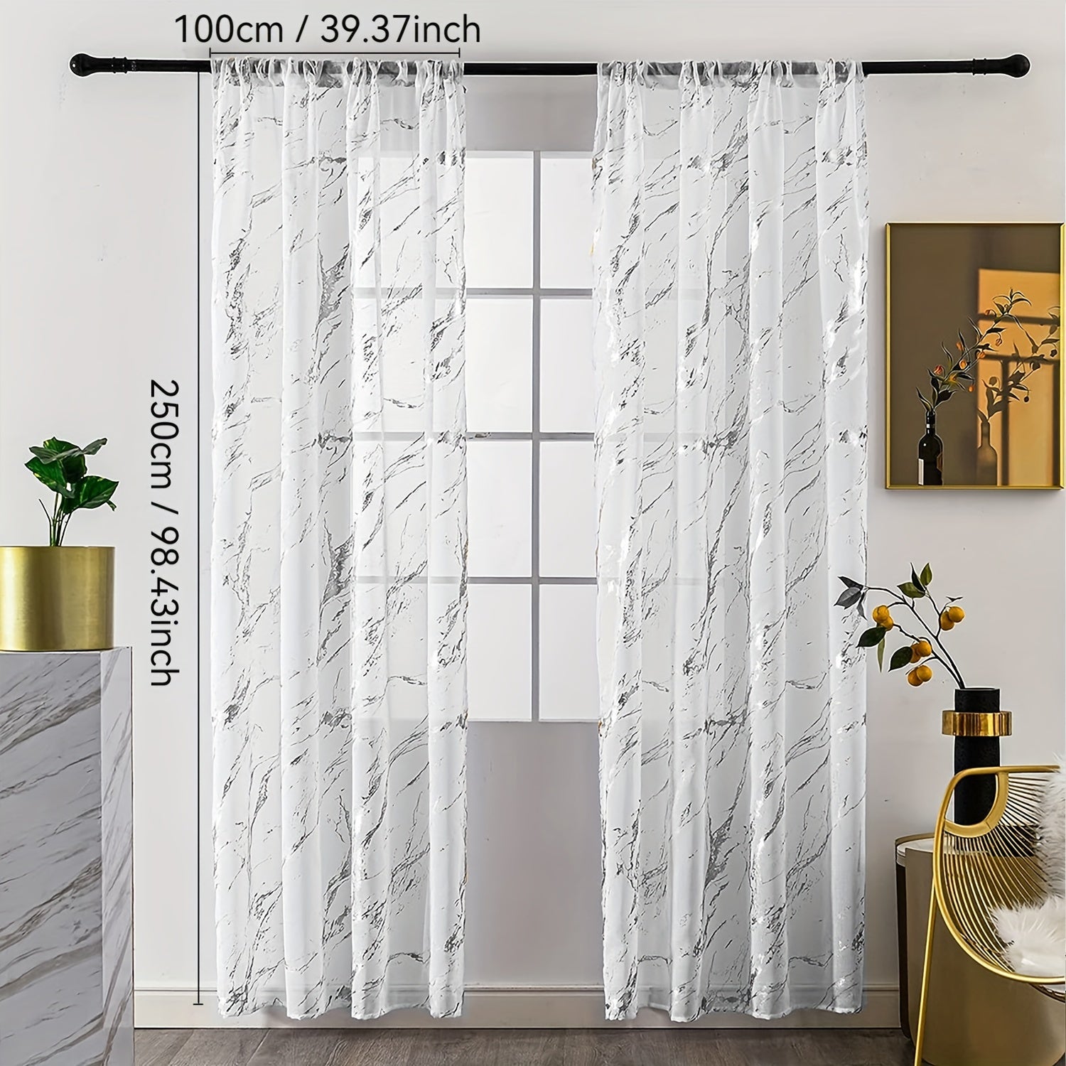 Sheer Curtains with Marble Pattern for Living Room Bedroom Office Windows