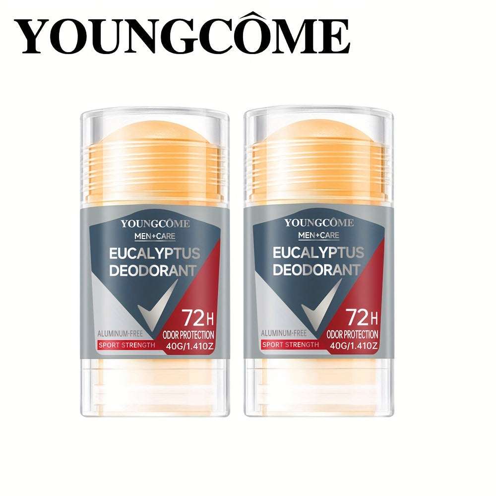 YOUNGCOME Erkaklar uchun Eucalyptus Deodoranti: Alyuminiy yo'q, 72 soat hidni himoya qilish, 40G/1.41Oz