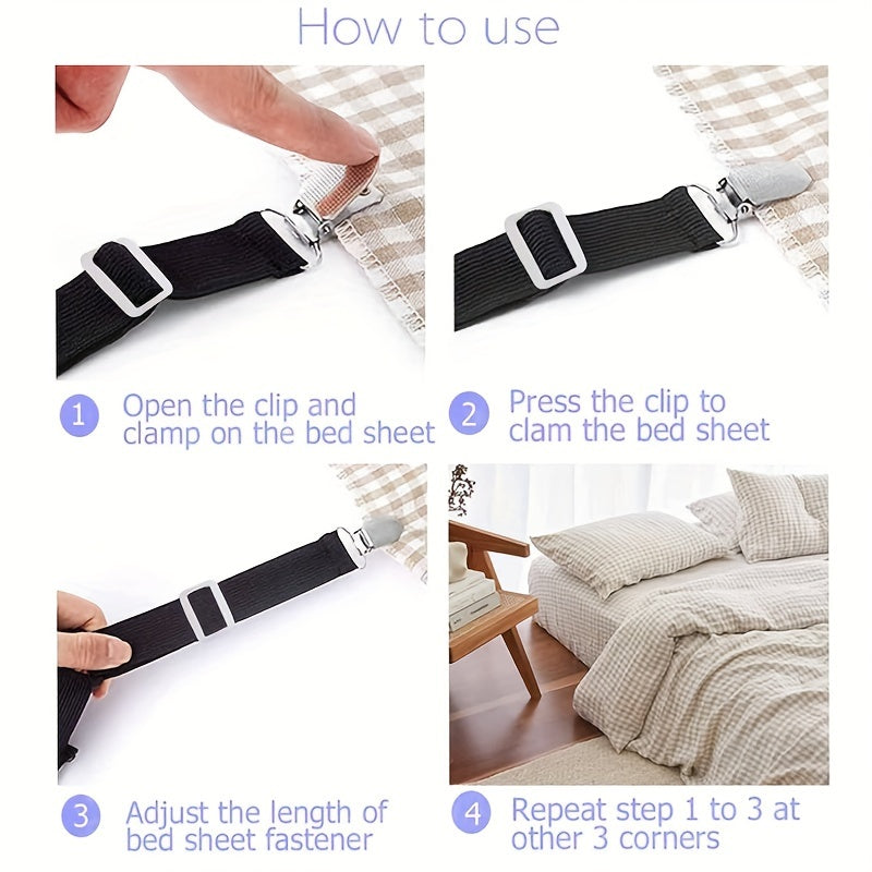 Juego de 2 clips ajustables para sábanas, hebillas antideslizantes para mantener las sábanas seguras