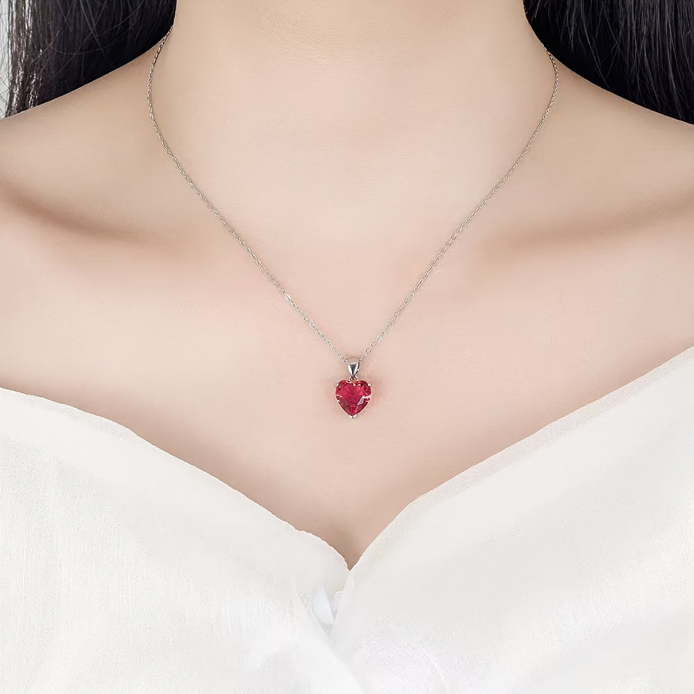 925 стерлинговое серебро Романтический набор ювелирных изделий с сердцем и цирконием - Элегантный и сексуальный подарок на годовщину или День святого Валентина с ожерельем, кольцом и серьгами