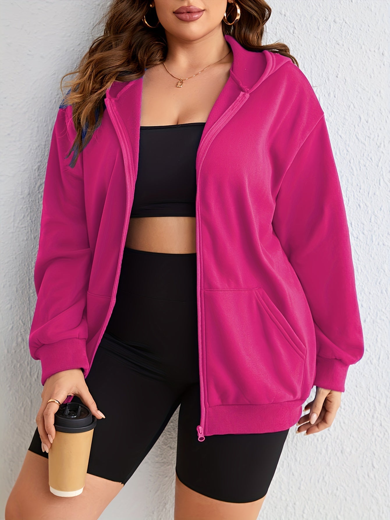 Women's Loose Fit Longline Hoodie Polyester Spandex Black Lounge Workout