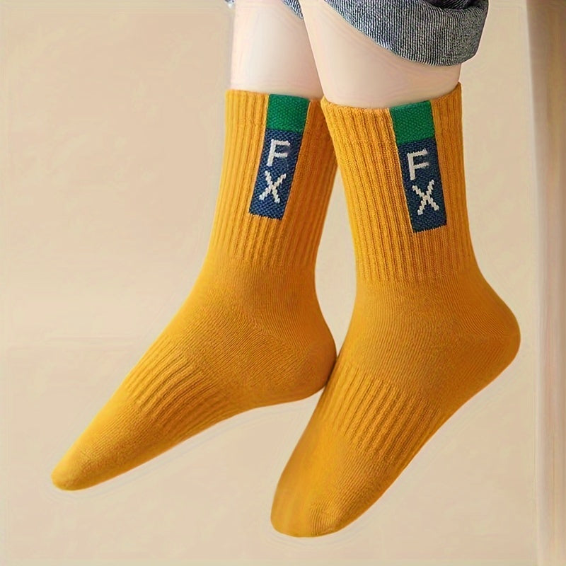 Conjunto de 5 calcetines de color sólido para niños, de temporada completa, hasta la rodilla, de poliéster y elastano