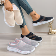 Ayollar uchun nafas oladigan trikotaj mules slip-on platform poyabzal, bej, dengiz, pushti, kulrang