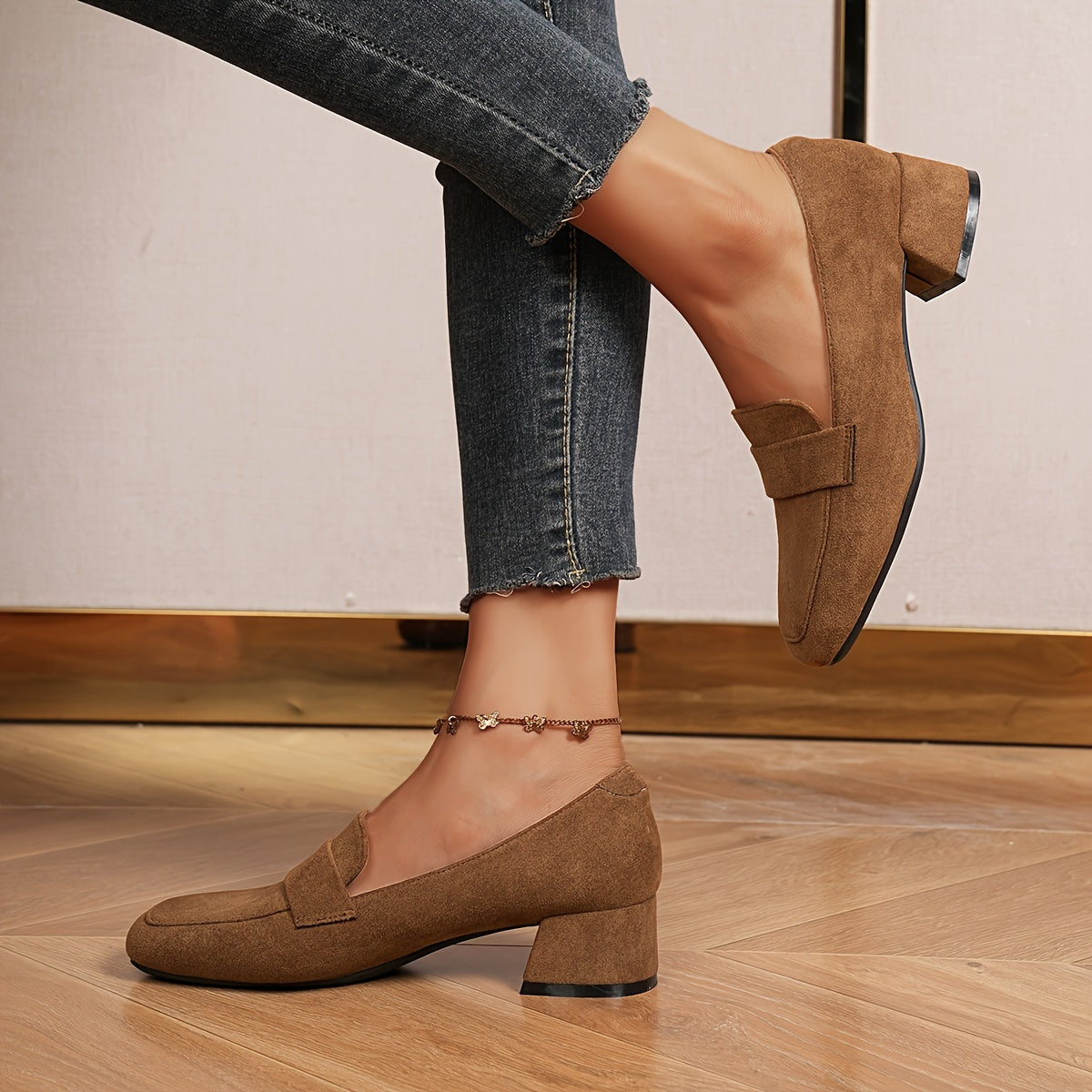 Women's Slip-On Square Toe Loafers Leather & Synthetic Casual Formal Black Beige