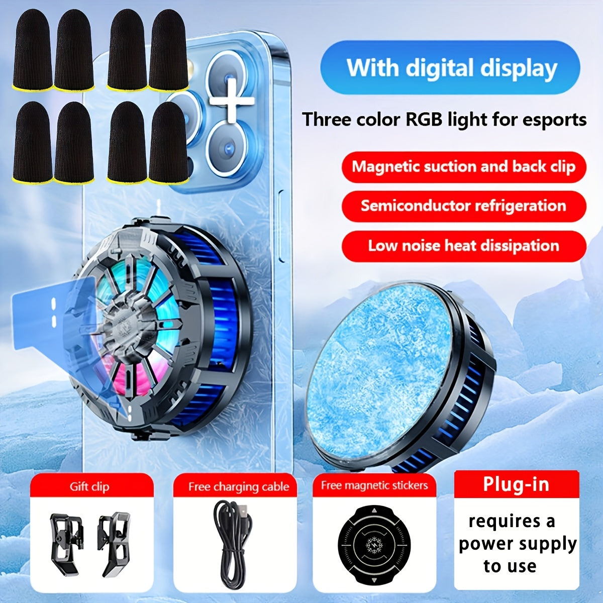 Universal Magnetic Phone Cooler USB Plug-in Cooling Accessory for Apple and Android Phones