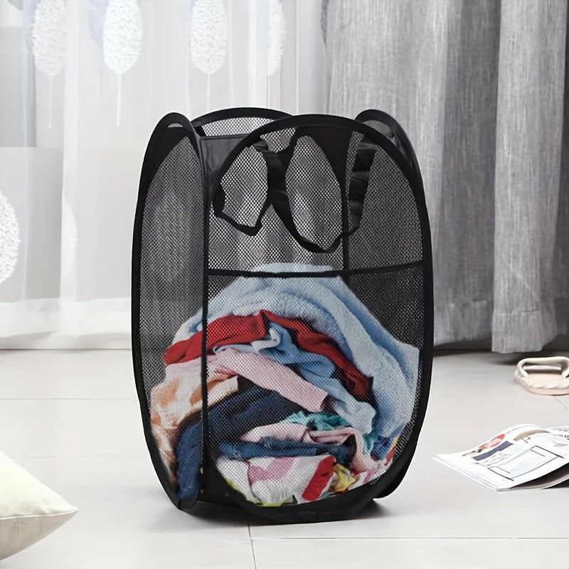 Mesh Laundry Hamper Folding Portable Storage with Handle in White Grey Black