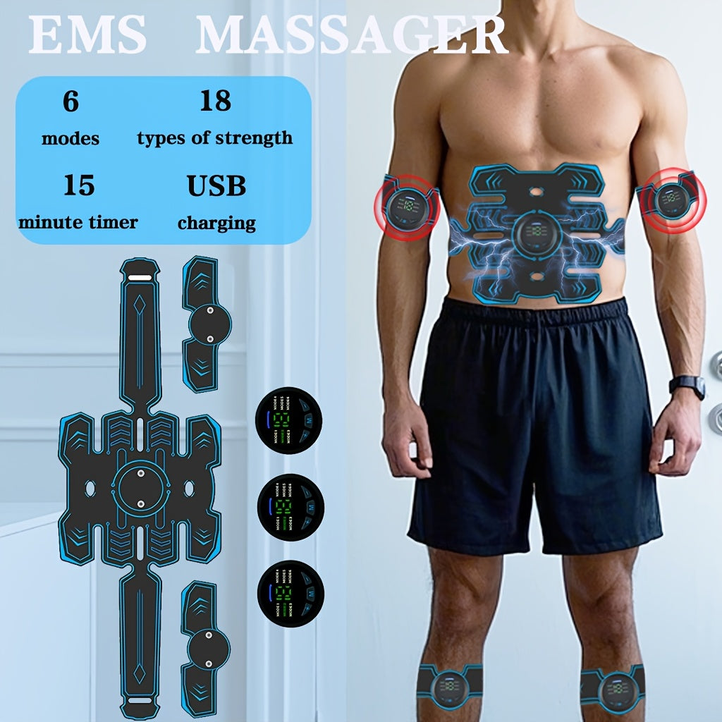 USB Rechargeable Massage Waist Belt Set with EMS TENS Abdominal Muscle Stimulator and 6 Modes