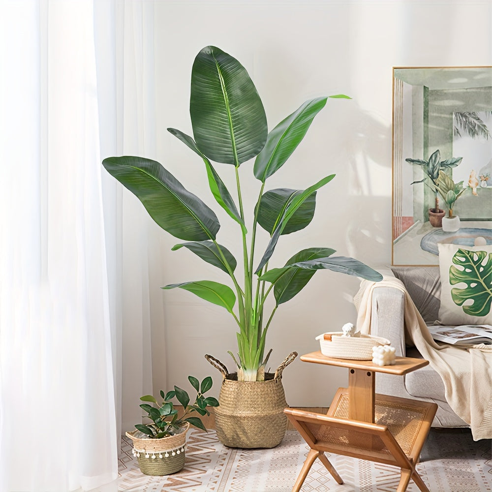 Sun'iy Paradiis qush o'simlik, haqiqiy barglari va chidamli idish bilan ichki va tashqi dekor uchun