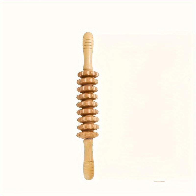 Rodillo de masaje de mano de madera con 9 bolas de rodamiento para alivio muscular