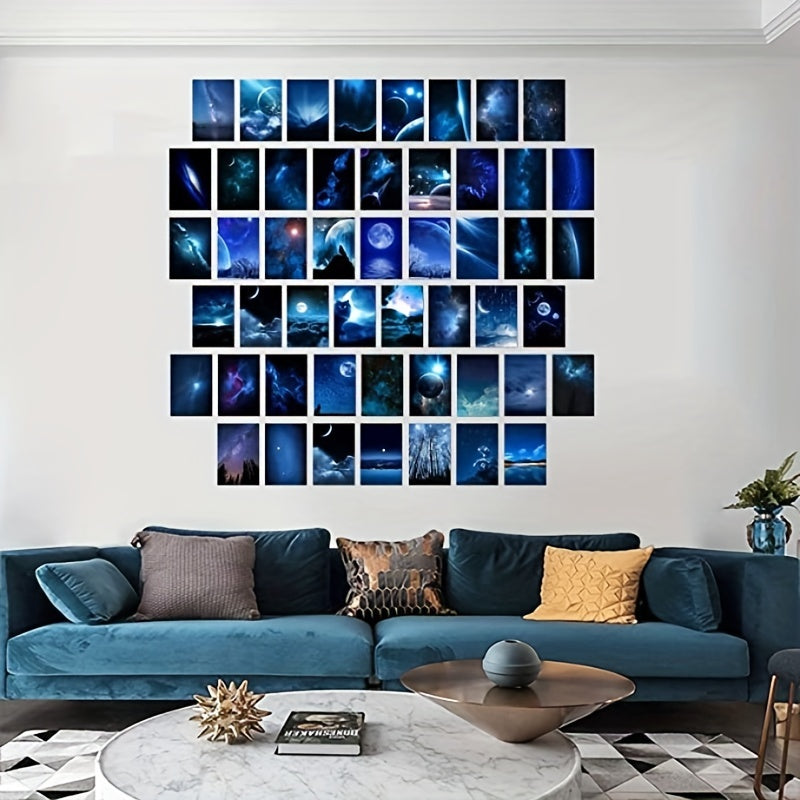 50-Piece Galaxy Starry Sky Wall Art Kit Night Poster Set for Bedroom Living Room