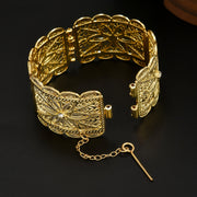 Gold-Tone Bridal Bangle with Floral Engraving Wide Design for Weddings and Special Occasions