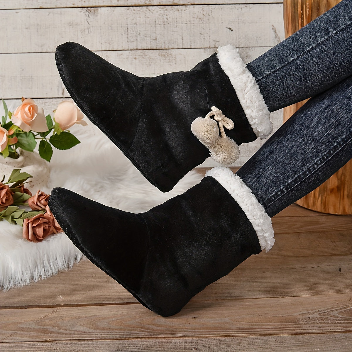 Women's Cozy Knit Slippers Warm Indoor Slide-On Booties