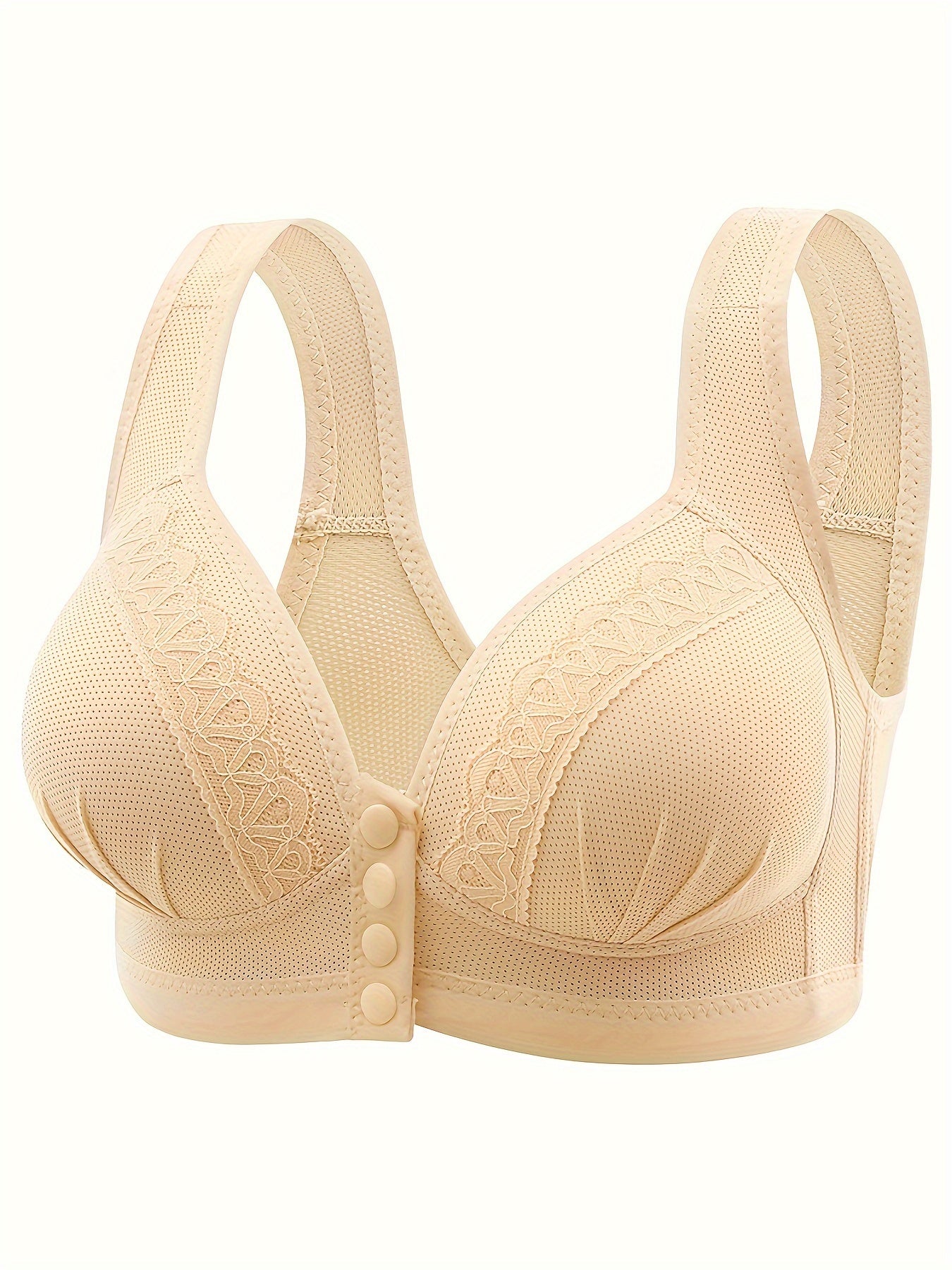 Women's Lace Wireless Bras with Front Buckle Push-Up, Comfortable and Breathable