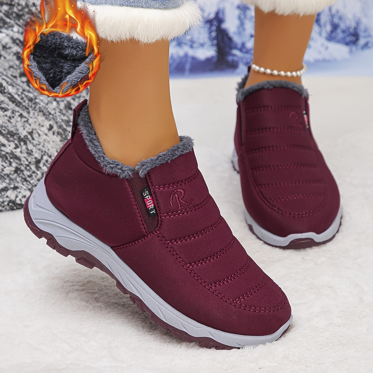 Women's Winter Slip-On Boots Black Cushioned Sole Casual Formal