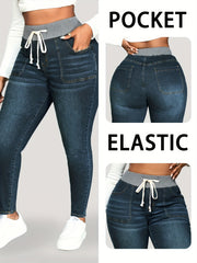 Women's Stretch Denim Jeans Slim Fit Light Blue with Elastic Waist