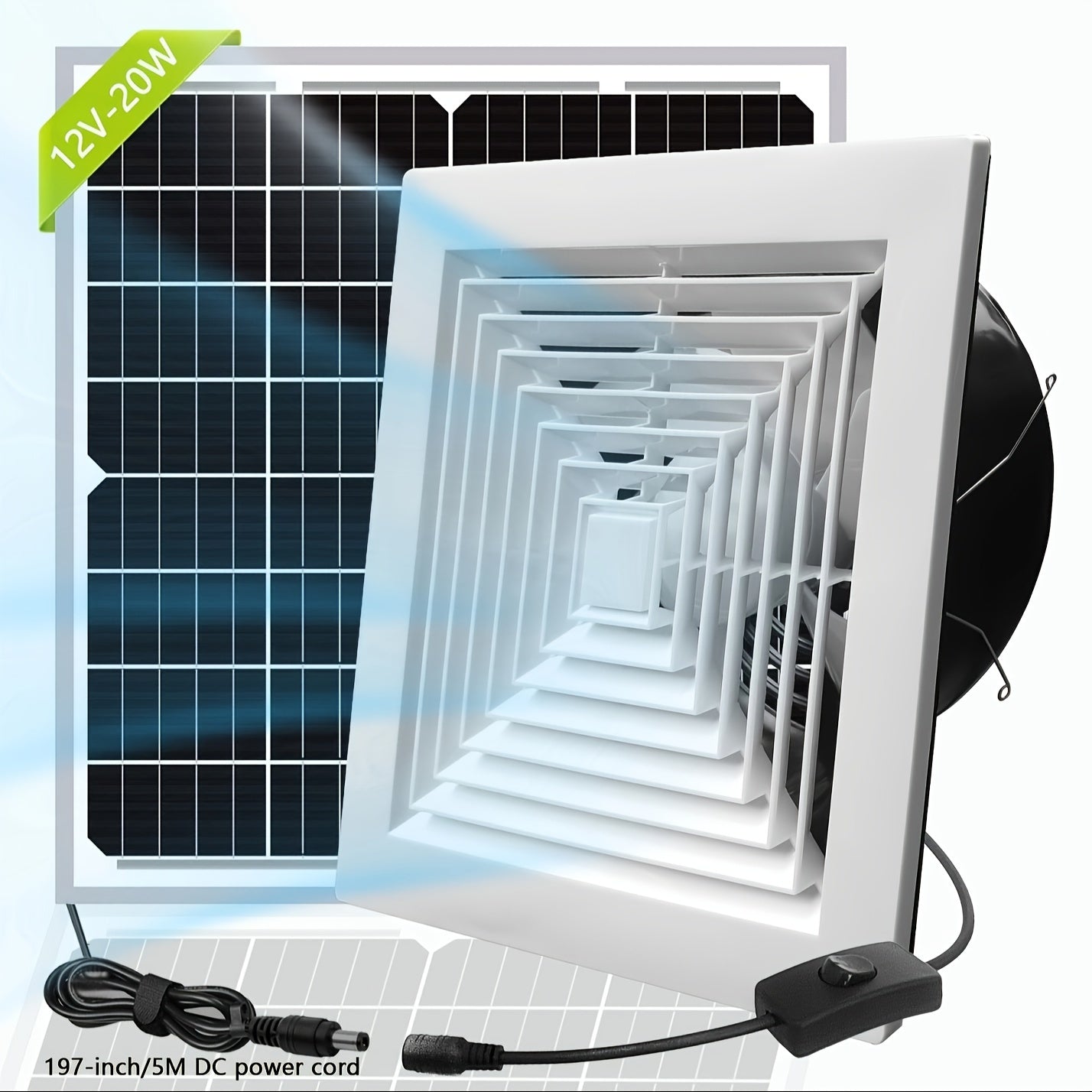 Портативный солнечный вентилятор 20,32 см 17 Вт для кемпинга, походов, автодомов, вентиляции теплиц