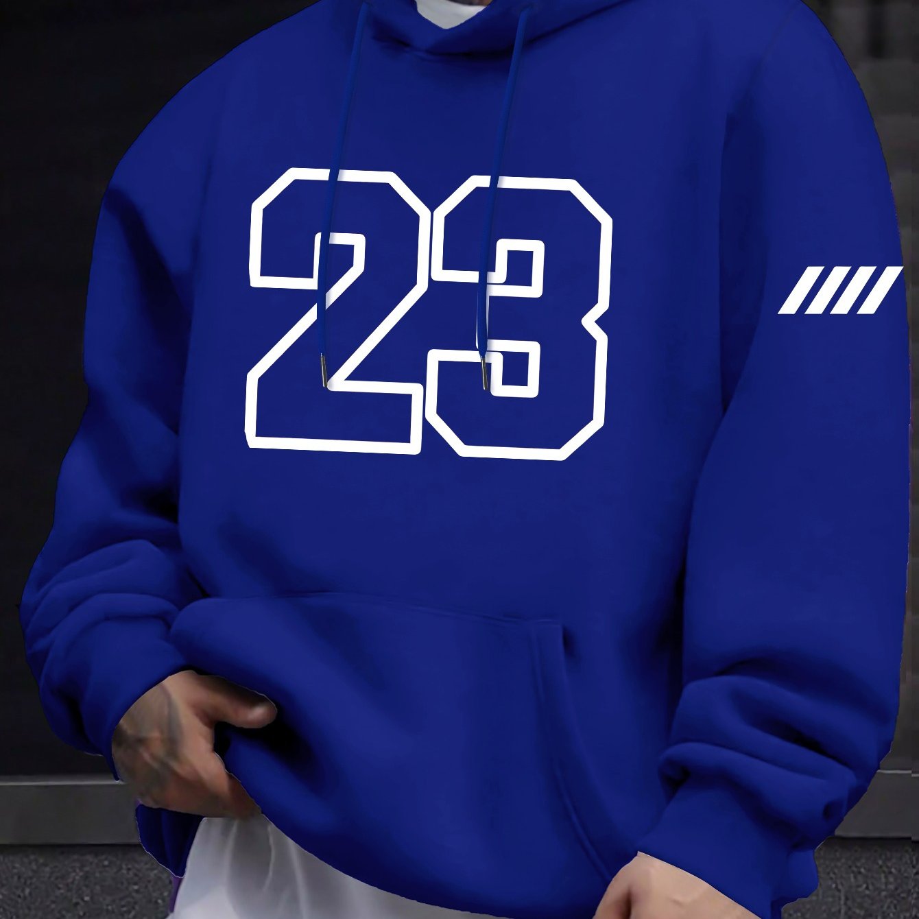 Men's Polyester Hoodie with Kangaroo Pocket, Casual Geometric Print for Fall and Winter