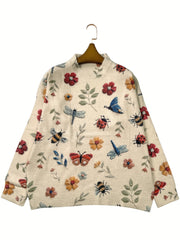 Plus Size Women's Crew Neck Sweater 3D Insect Leaf Print Thick Casual Long Sleeve