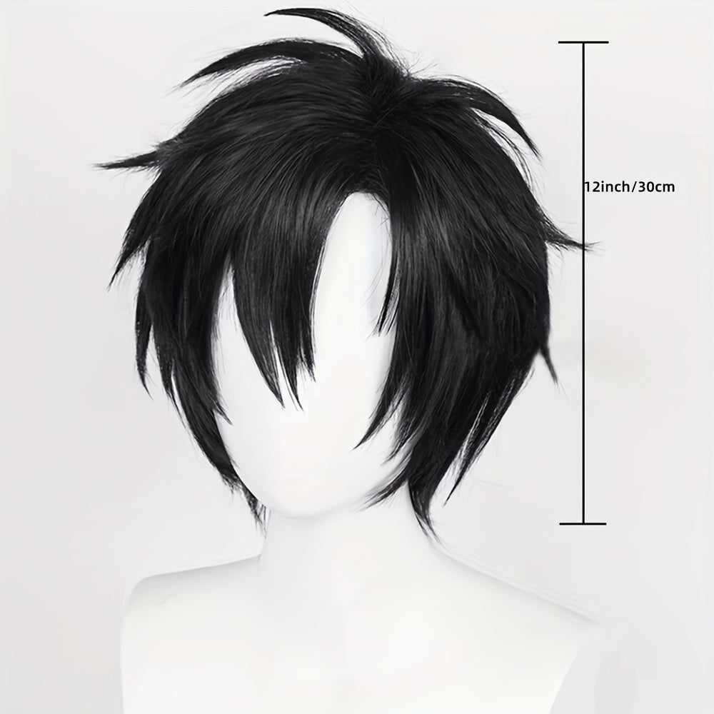 Short Black Synthetic Wig for Cosplay and Daily Wear, Fluffy Natural Look