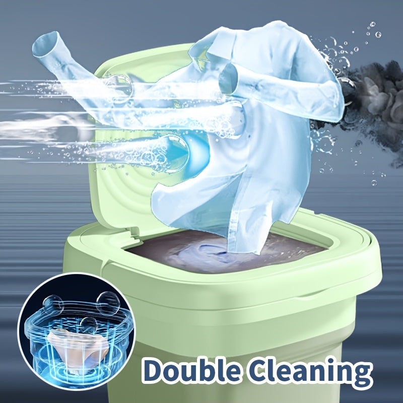 Компактная портативная стиральная машина MOMMED для автодомов с складным дизайном и скрытой ручкой. Европейская стандартная вилка, подходит для использования в помещении и на улице. Совместимость с 110V-240V, без энергопотребления.