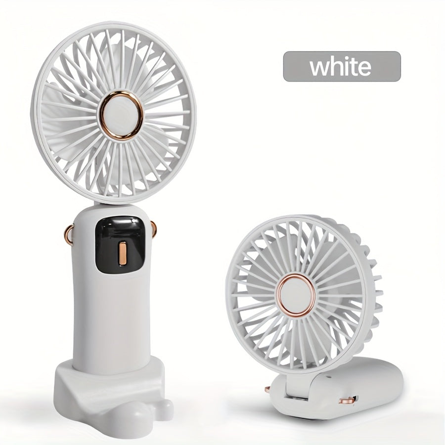 Portable Handheld Fan with Phone Stand, USB Rechargeable, 3-Speed, LED Display