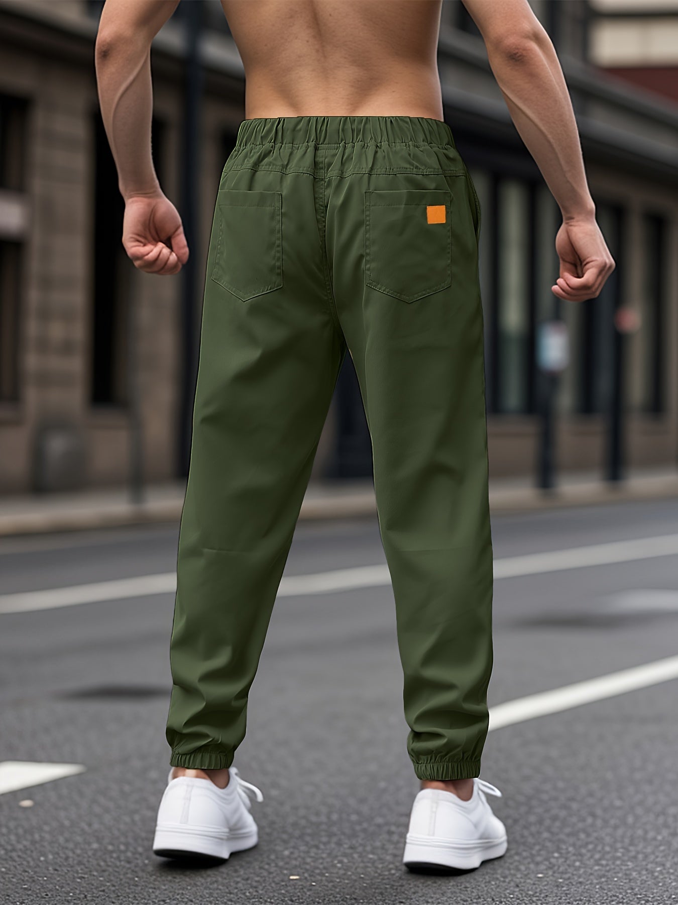 Men's Casual Woven Polyester Drawstring Pants Solid Color Regular Fit All-Season