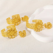 Women Flower Open Cuff Bracelet and Ring Set Alloy Jewelry for Everyday and Formal Wear