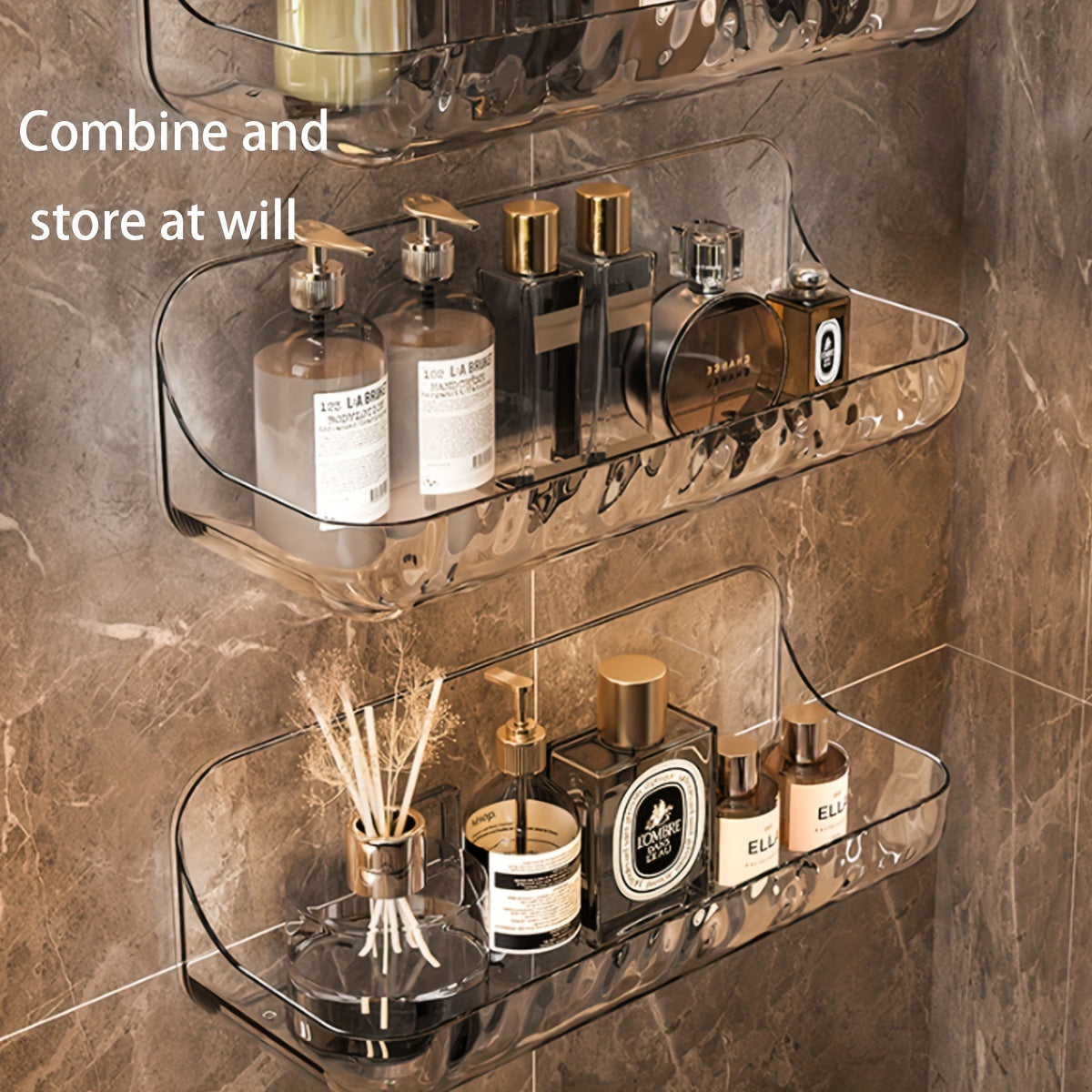 Wall-Mounted Clear Acrylic Bathroom Shelf 24cm No Drilling Cosmetics Toiletries