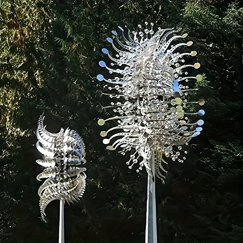 Solar-Powered Iron Wind Sculpture with 3D Kinetic Metal Windmill for Garden Decor