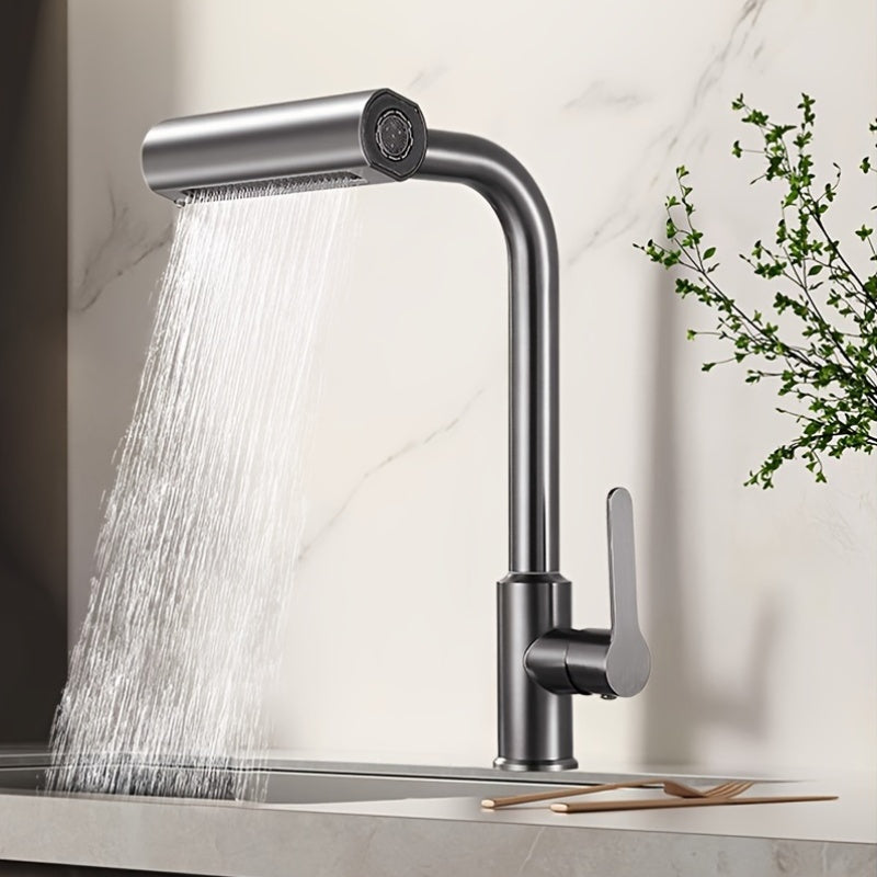 Commercial Kitchen Faucet with Sprayer Rotary Spout Single-Handle Mixer Space-Saving Design