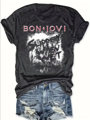 Plus Size Women’s Cotton Graphic T-Shirt with Distressed Lettering and Paint Splatter