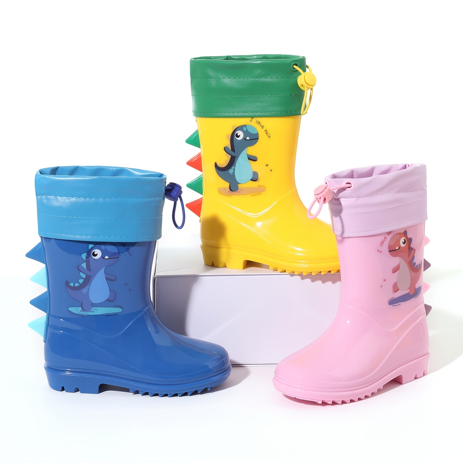 Kids Dinosaur Rain Boots Waterproof Non-Slip Thermal Detachable All-Season