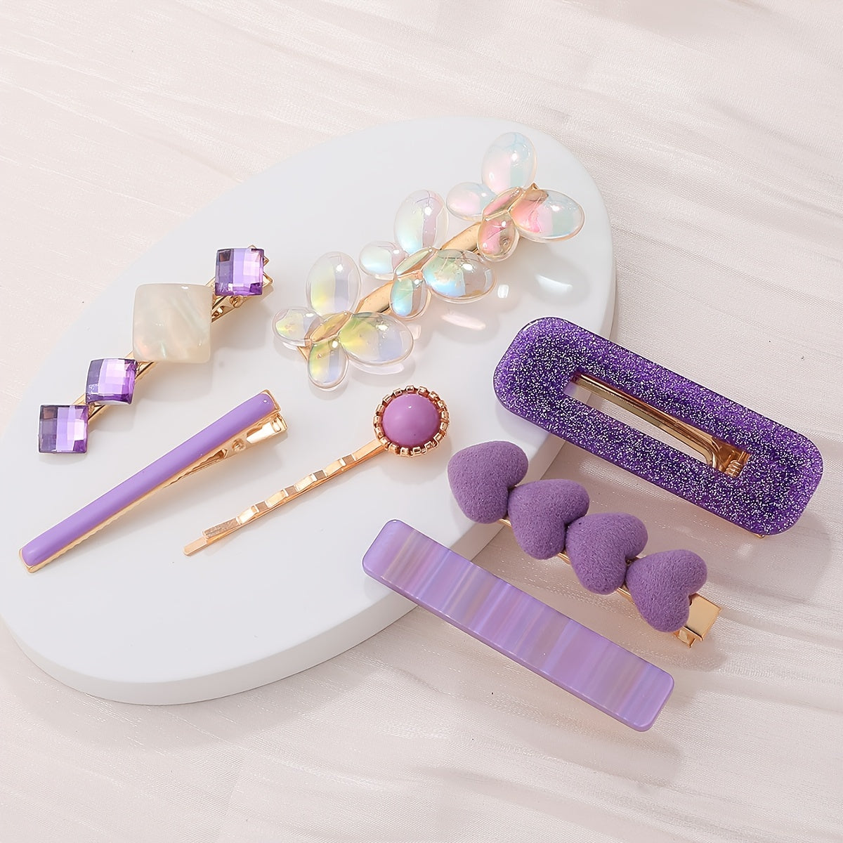 Multi-Color Love Design Butterfly Hair Clips Set of 7 for Girls