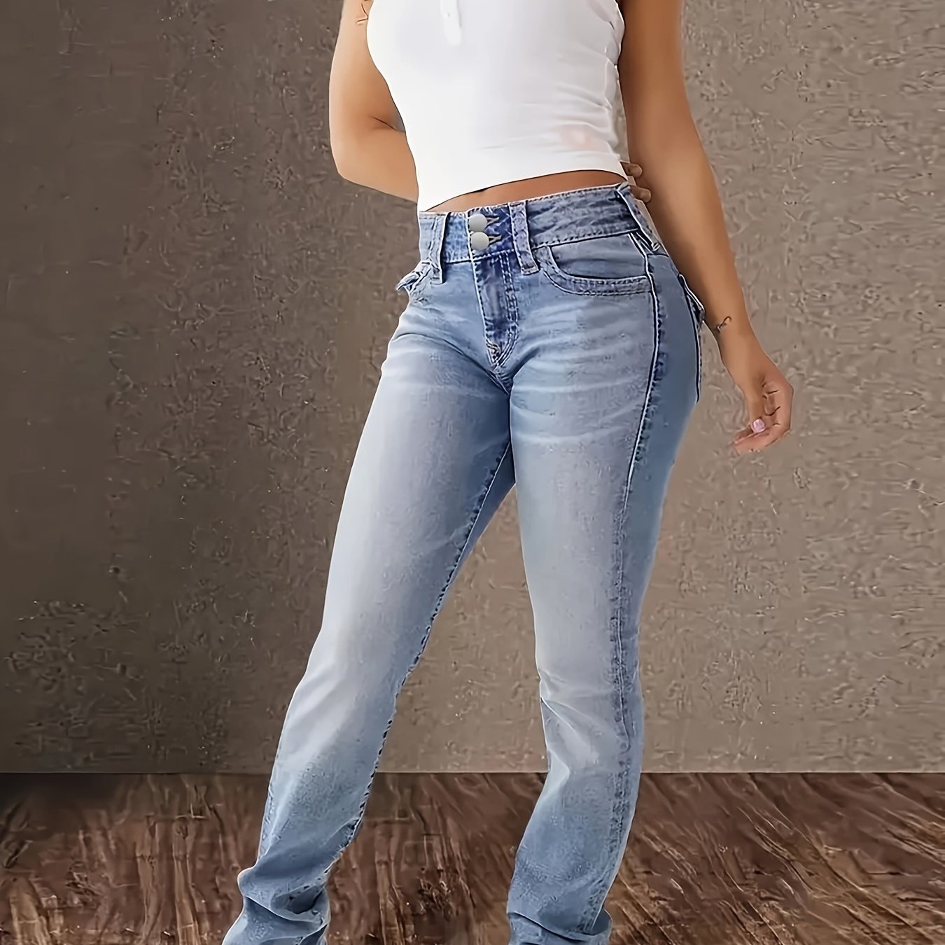 Women's Denim Jeans Washed Blue Plus Size Stretchy Casual Pants